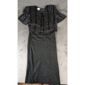 Black Short-Sleeve Beaded Mini Dress